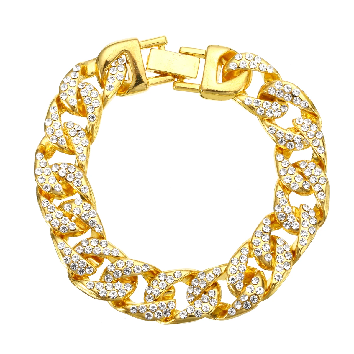 High Quality Luxury Crystal Rhinestones Bangle Bracelet Punk Gold Cuban Chain Link Bracelet Hip Hop Jewelry Party Gifts For Men