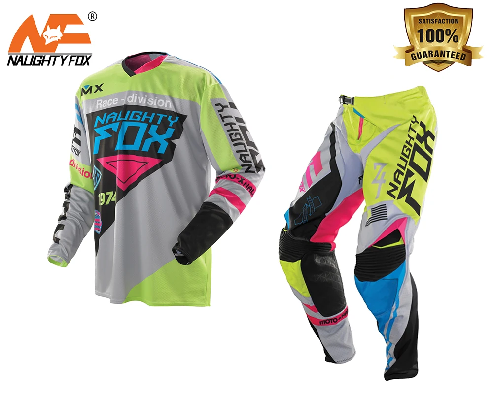 

NAUGHTY Fox 360 MX Gear Set Motocross ATV Dirt Bike Off-Road Race Gear Pant & Jersey Combo Green/Grey