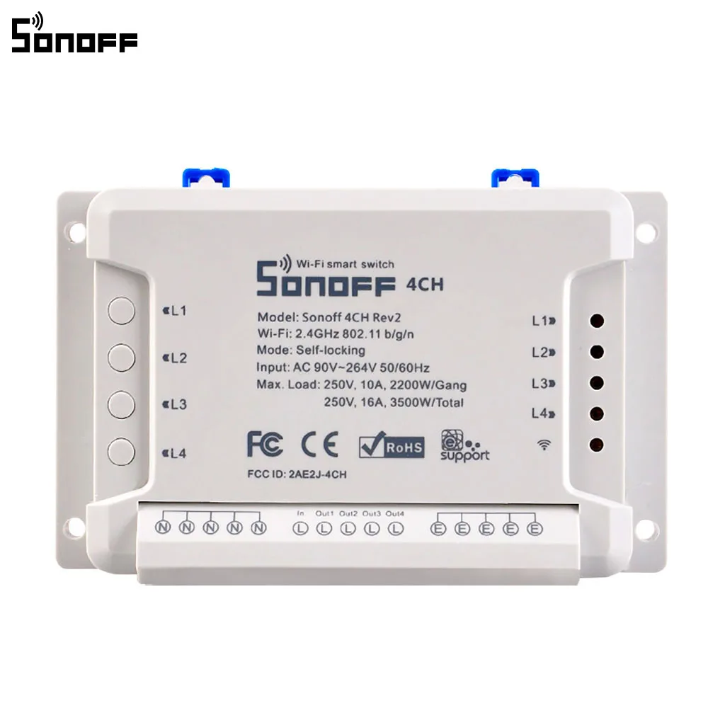 Sonoff 4CH R2 Wifi смарт-коммутатор 4 банды Wifi светильник переключатель умный дом приложение удаленный прерыватель реле работает с Alexa Google Home