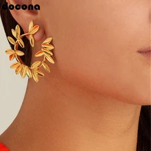 Docona, роскошные золотые и серебряные серьги-гвоздики с листьями цветов для женщин, винтажные геометрические Металлические Свадебные ювелирные изделия Brincos 5851