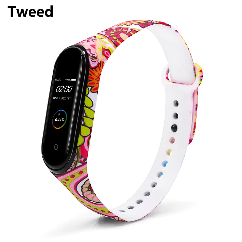 BOORUI новейший mi band 4 ремешок водонепроницаемый силиконовый ремень с цветами mi band 4 аксессуары сменный ремешок для xiaomi mi 4 - Цвет: Tweed