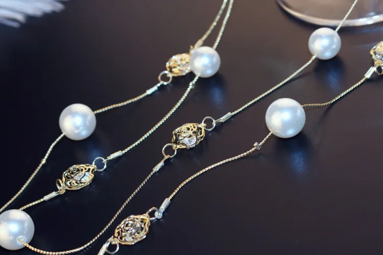 Двухслойное длинное ожерелье с хрустальными бусинами для женщин, новое модное ювелирное изделие из искусственного жемчуга, прекрасные подарки для мам и девушек, вечерние