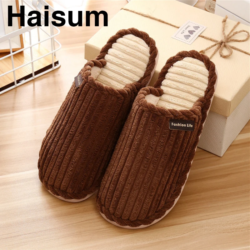 

Men's cotton slippers women's winter indoor home warm non-slip thick corduroy slippers
