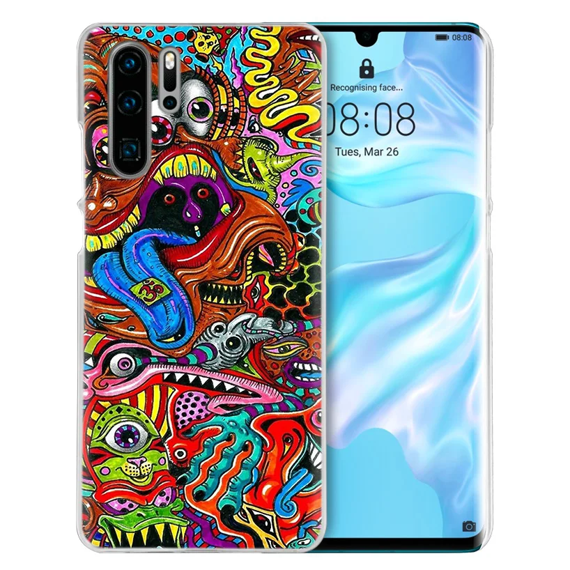Неоновый Psychedelic чехол для Huawei P20 P30 P40 Lite E P Smart Z Plus 2019 P10 Mate 10 20 Pro Жесткий ПК