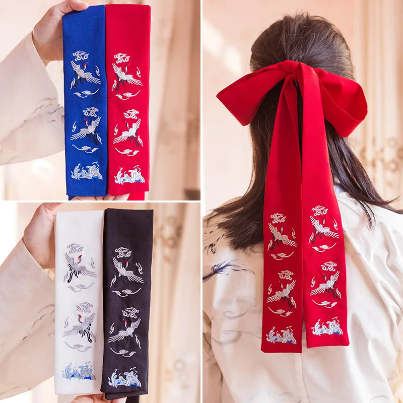 Fine Embroidery Crane wide Hair bands Vintage Hair Ribbons Decoration Traditional Chinese Clothing Accessory Head Ornament Rope custom factory accessory engraved sewing metal gold enamel name sticker clothing tags labels custom for clothes