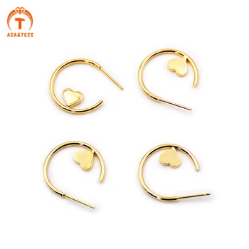 

10 pcs Heart Polish Gold Plated Brass Round Earring Findings Simple Circle Ear Wares Hooks Posts Findings DIY Making Jewelry