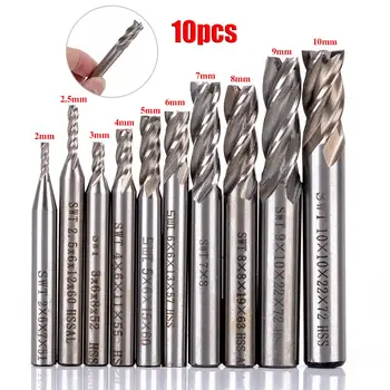 

10pcs 4 Flute End Mill Set HSS Straight Shank CNC Milling Cutter 2-10mm For DIY Home Use