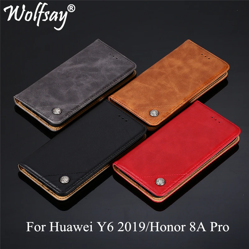 For Huawei Y6 2019 Case Triangle Pattern Flip Cover PU leather & Soft TPU Inside Cases for Honor 8A Pro Russian Version | Мобильные