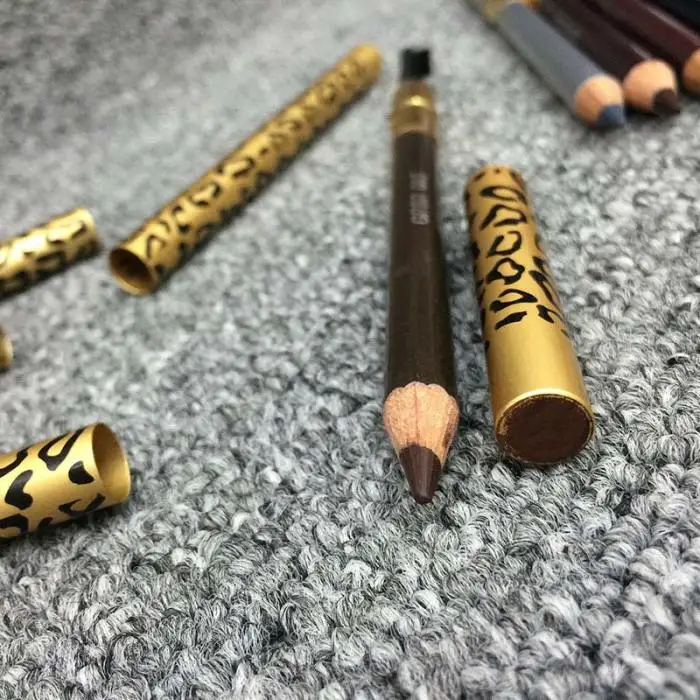 Высокое качество, женский водонепроницаемый коричневый карандаш для бровей, карандаш для бровей с кисточкой, леопардовый дизайн, металлический корпус, инструмент для макияжа
