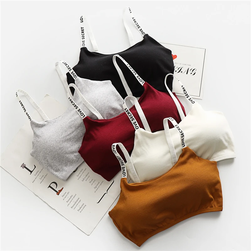 

Women Sports Crop Top Camis Solid Colors Strappy Padded Bra Tops Cotton Sport Brassiere