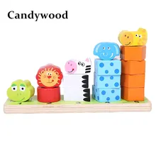 Candywood High quality Children Cartoon Animal Stacking Blocks Early learning Educational wooden toys for kids Stack height toy