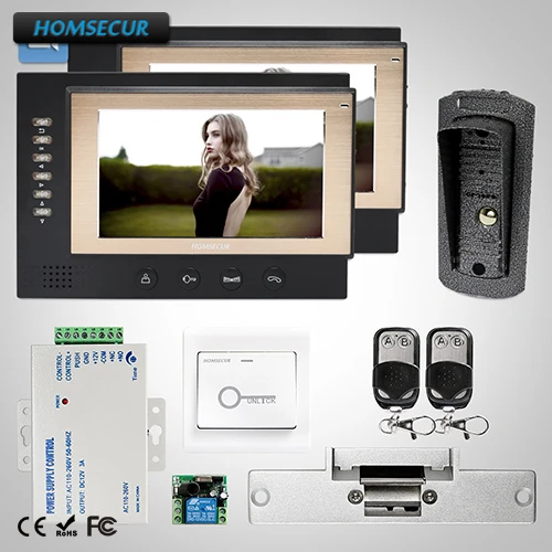 

HOMSECUR 7" Wired Hands-free Video&Audio Home Intercom Electric Lock Supported : TC041 Camera + TM701R-B Monitor (Black)