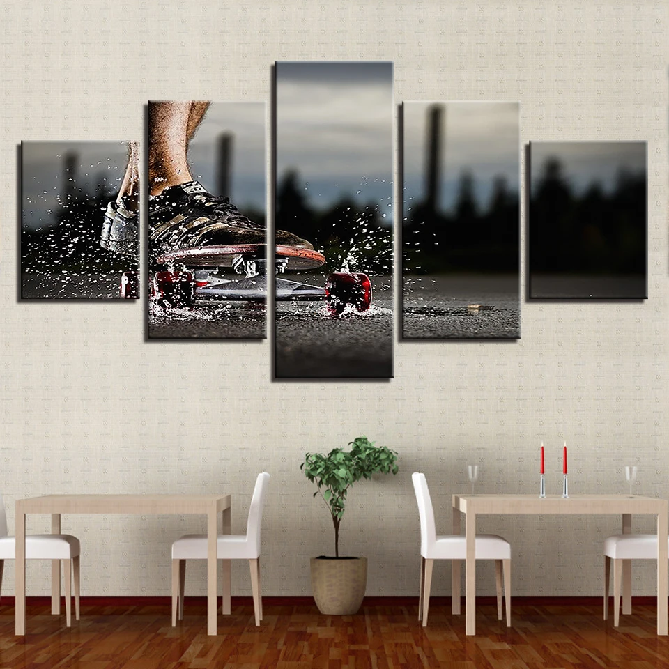 

HD Home Decor Modern Canvas Living Room Framework 5 Panel Sports Skateboard Printed Pictures Modular Poster Wall Art Painting