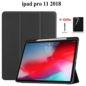 

Smart PU Leather Case For iPad Pro 11 2018 Funda With Pencil Holder Trifold Stand + PC Hard Back Cover For New iPad Pro 11 Case