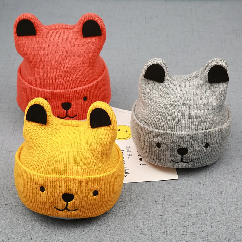 Шапка для маленьких мальчиков и девочек, Новые осенне-зимние детские шапки с рисунком кота, вязаная детская повседневная шерстяная шапка, детская теплая шапка, детские вязаные шапки