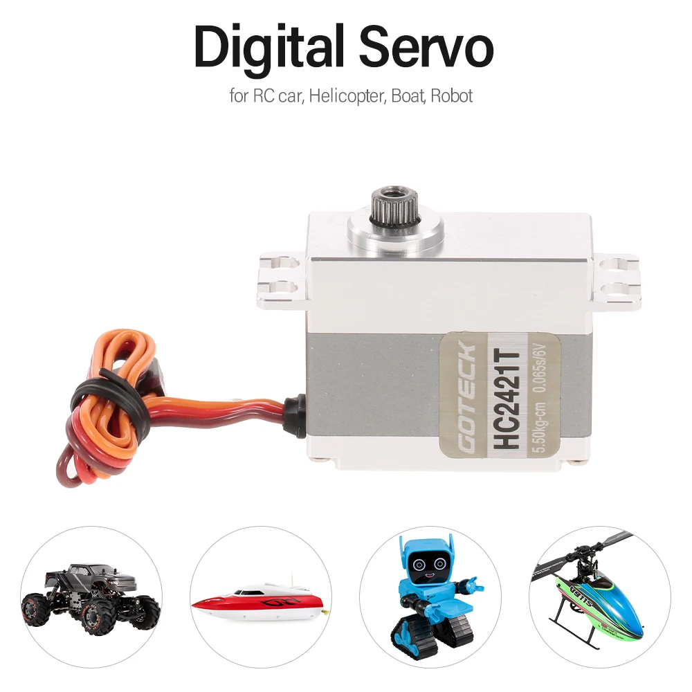 

HC2421T Metal Gear Torque Digital Servo With Coreless Motor For RC Car Helicopter 6.5KG 0.055Sec 280mA at Stop 2500mA At No Load