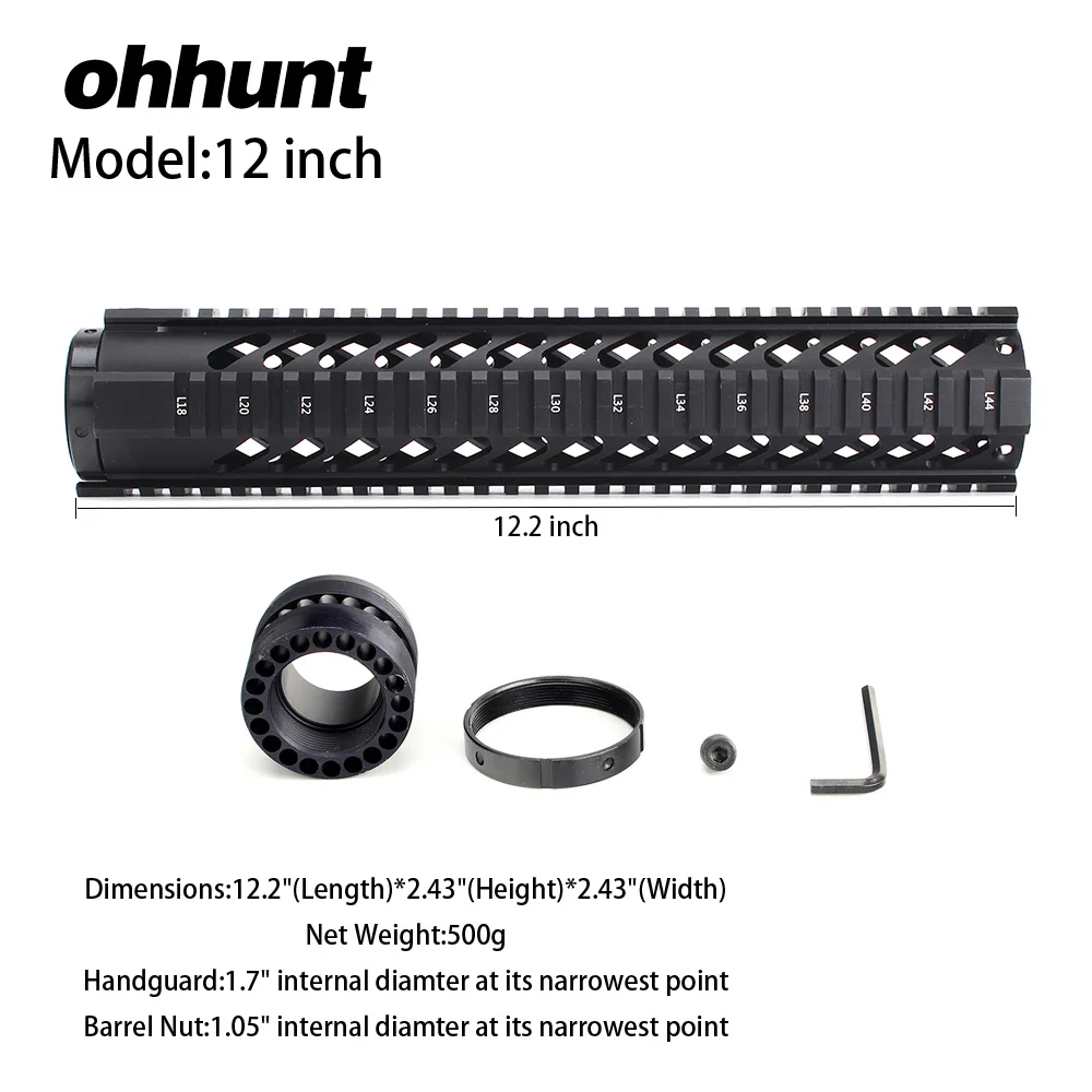 Ohhunt Tactical " 7" 1" 12" 1" Free Float Quad Rail Handguard крепление типа Picatinny Weaver Rail база для карабина. 223 AR15 - Цвет: 12 Inch