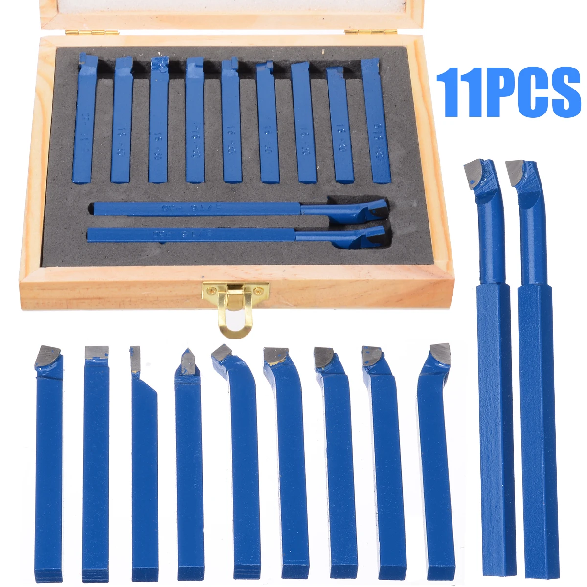 

11pcs Mini Lathe Tool Set 5/16" Carbide Tip Metal Cutting Engraving Turning Tool Blue Boring Bits for Woodworking