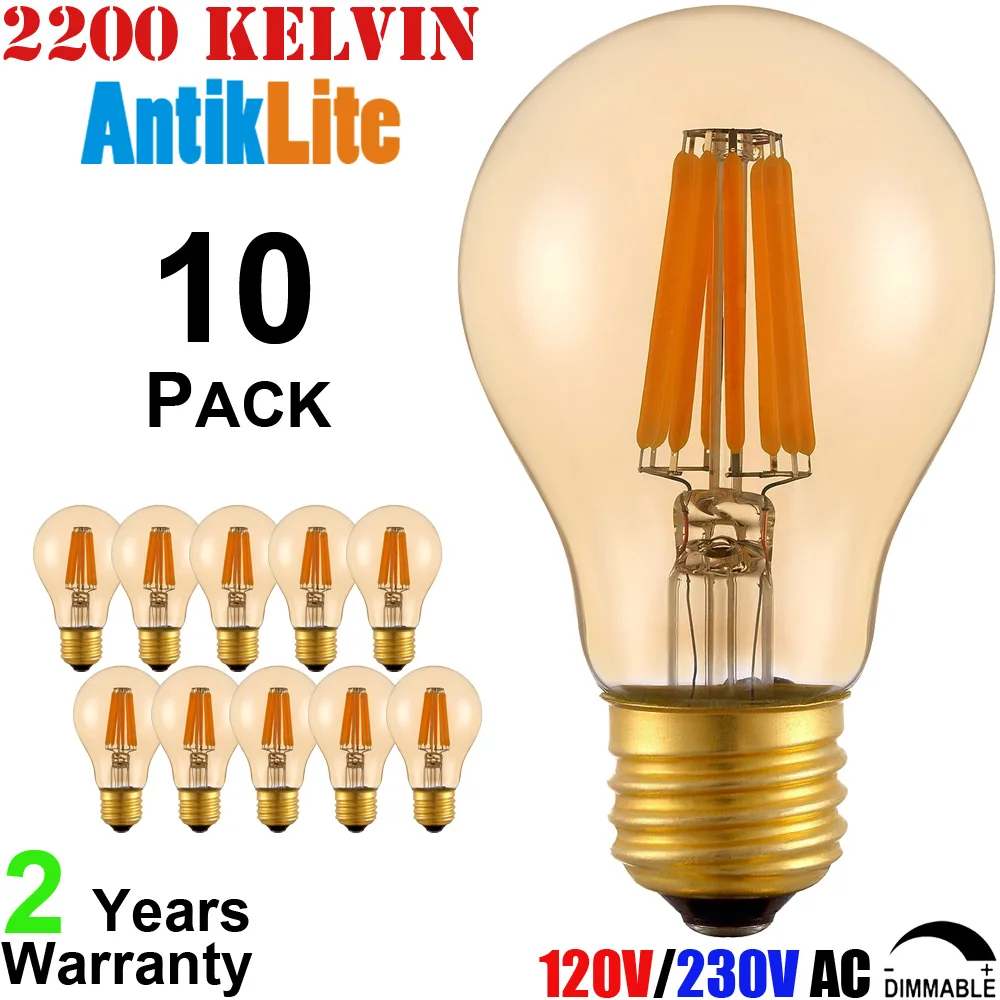 

4/6/8/W A60 Standard Shape E27 E26 LED Filament Edison Light Bulb, A19 40W 60W 80W Incandescent Equal LED Antique Replica Bulb