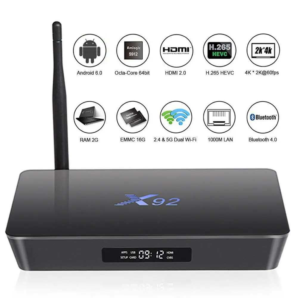 Оригинальный X92 ТВ BOX Amlogic S912 Octa Core 2,0 GHz 3 GB/32 GB