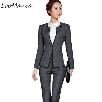 

Women 2 Piece Business Blazer Suit Set Winter Autumn Slim Professional Pant Suits Fashion Formal Ladies Office Work Wear