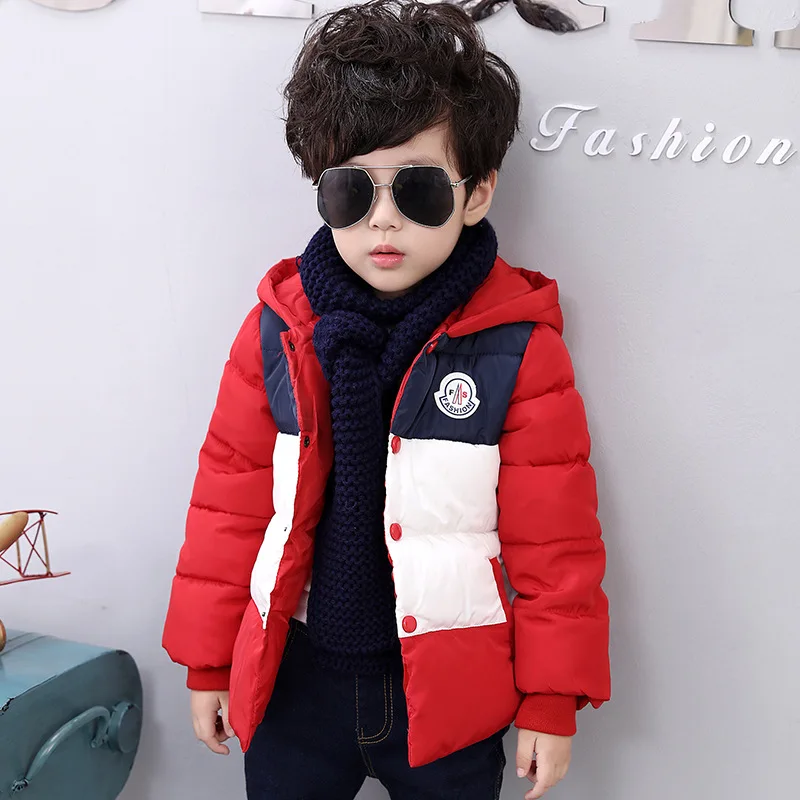 Boys Down Jacke 2016 Winter New Children s Fashion Thick Warm Spell Color Cotton Jacket Kids