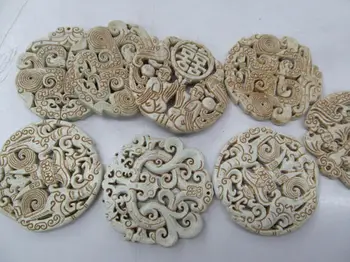

6pcs Fashion Old Jade Ancient Jade Pendant Rare Animals Round Disc Carved Jade Gemstone Bead cream white ivry Focal