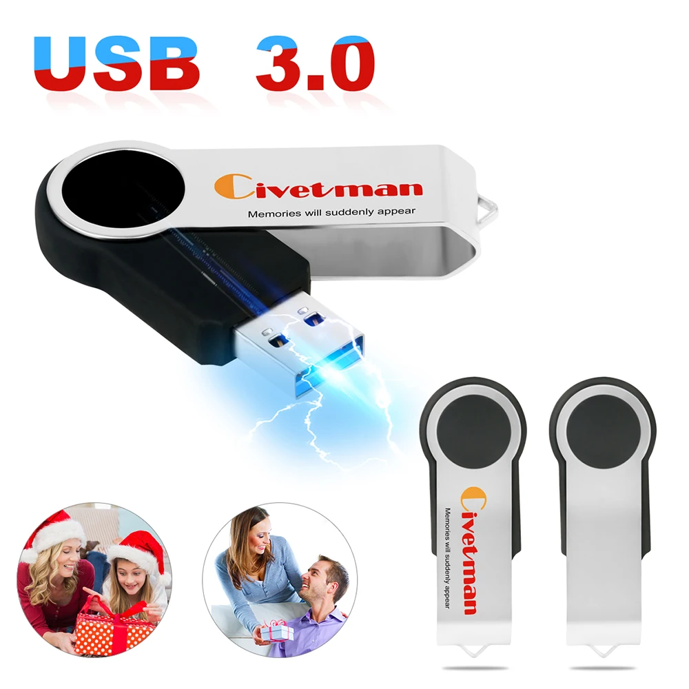 Civetman USB флеш-накопитель 32 ГБ вращающийся металлический USB 3,0 флеш-накопитель 128 г флеш-накопитель высокоскоростной usb-флеш-накопитель 64 ГБ флеш-накопитель