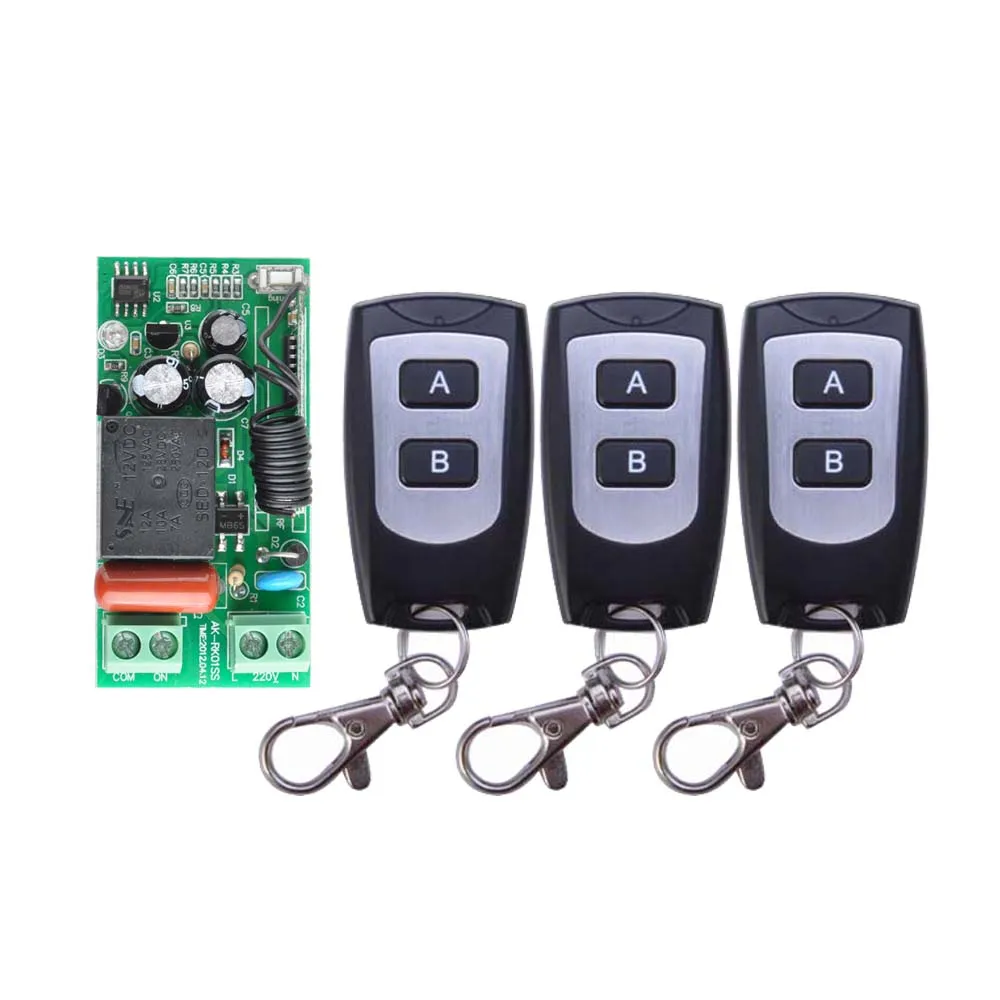 

Receiver Transmitter AC 220V 1CH 10A Wireless Remote Control Switch System 2 Button 3PCS Waterproof Remote
