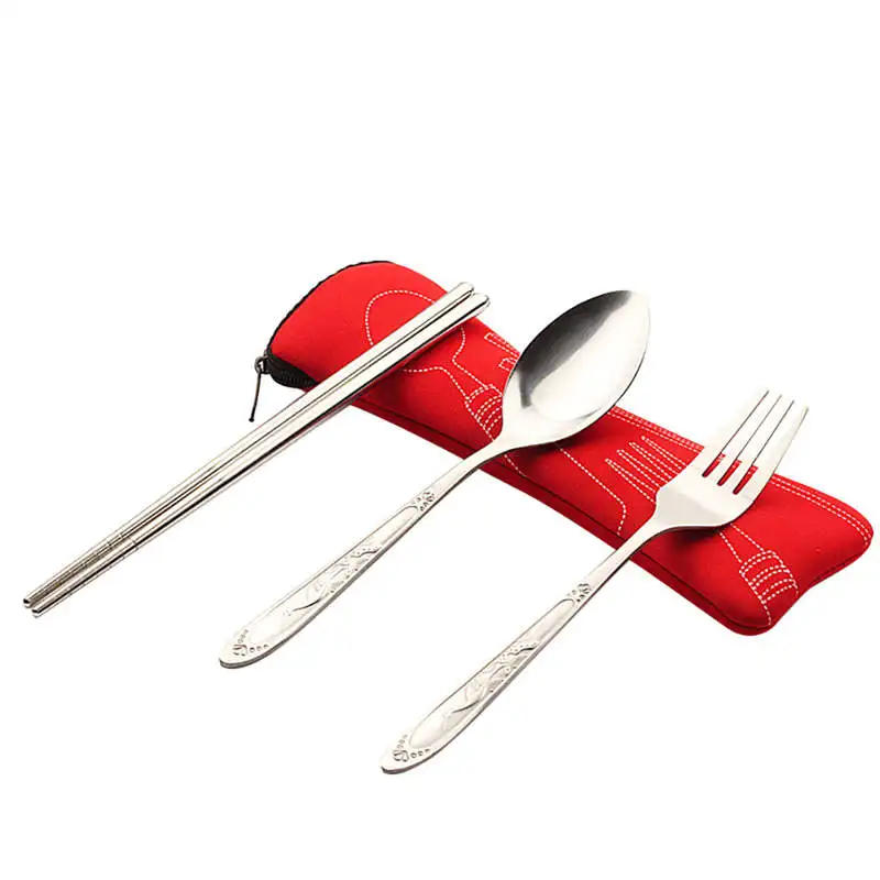 

High Quality 3PC Fork Spoon Travel Picnic Stainless Steel Cutlery Portable Cream Kitchen Restaurant Household Standby 19APR9