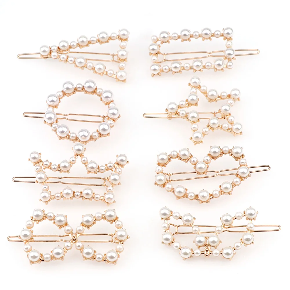 

8Style Fashion Hair Geometric Shape Metal Pearl Hairpins Lady Simple Hair Clip Barrette Headwear Hair Styling Accessories