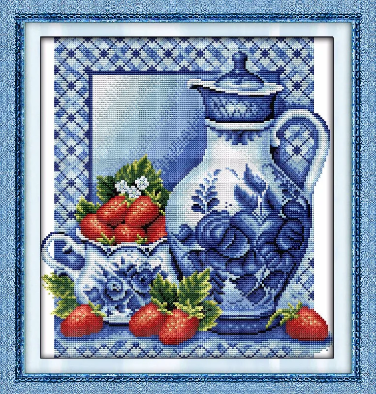

Blue and White Porcelain DMC Printed Cross Stitch Kits Wall Decor Paintings Handmade Home Decoration Knitting Set DIY Embroidery