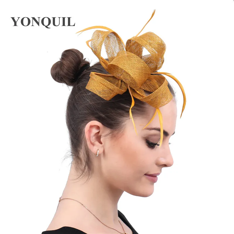 Золотые женские аксессуары для волос, шляпа для женщин, заколка из перьев, головной убор, повязка на голову, Коктейльные, вечерние, для свадьбы