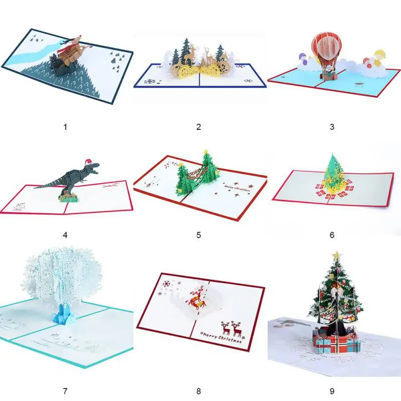 

Christmas Cards Invitations Cards 3D Hollow out Paper Carving Colorful Printed DIY Handmade Invitations Thanksgiving Gift Card 1