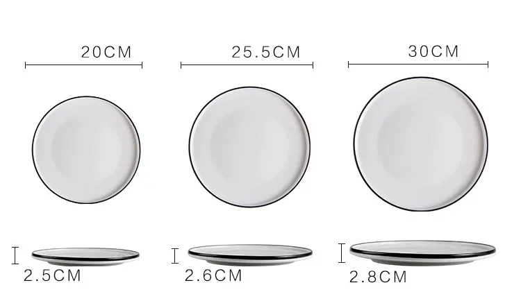 8/10/12 дюймов простой Nordic Керамика с суповую тарелку, производство Китай лоток для пиццы круглая Западная блюдо для стейков черный, белый цвет поднос для завтрака столовые приборы для дома
