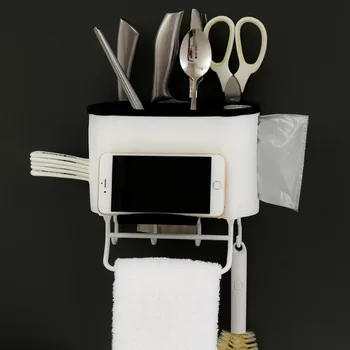 

ISHOWTIENDA Wall Mounted kitchen organizer Storage Rack Towel Hanger Hooks Organizers Sundries Storage Box