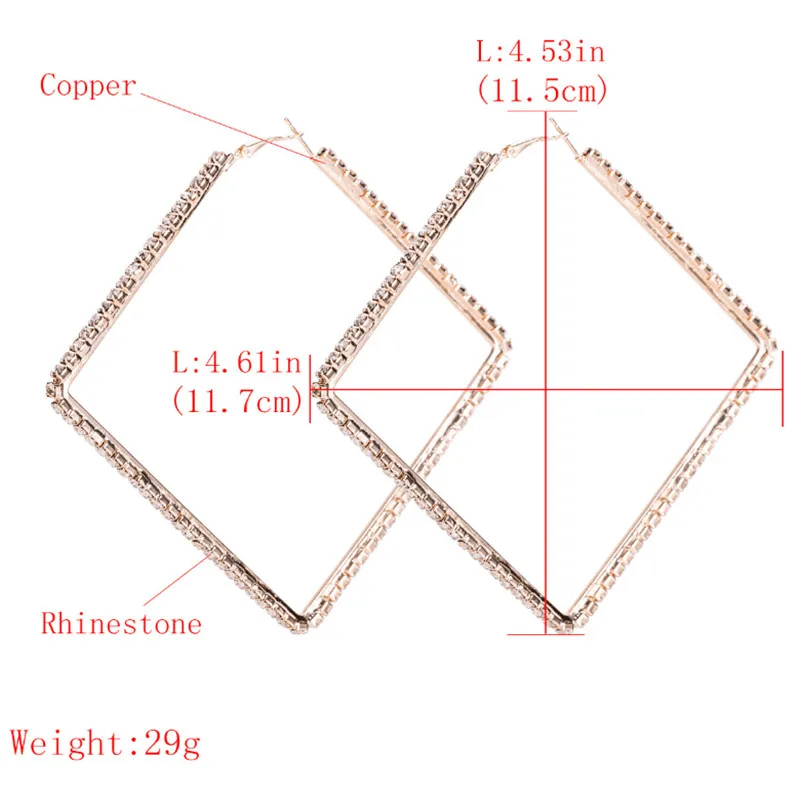 MESTILO ZA преувеличенный большой Геометрические Квадратные обруч с кристаллами серьги для брошь из горного хрусталя для девочек ювелирные аксессуары ‒ серёжки подарки