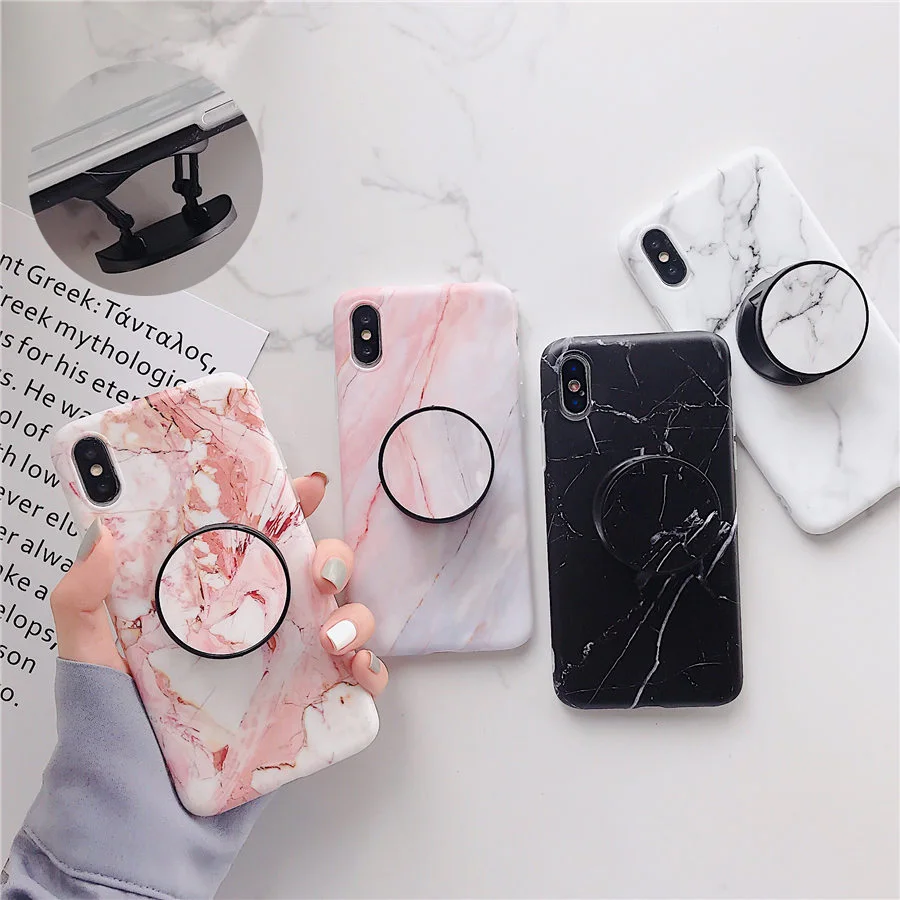 

Marble Case For Samsung Galaxy A50 A70 S7 Edge S8 S9 S10 Plus Note 8 9 Case Fashion 3D Grip Stand Holder Silicone TPU Phone Case