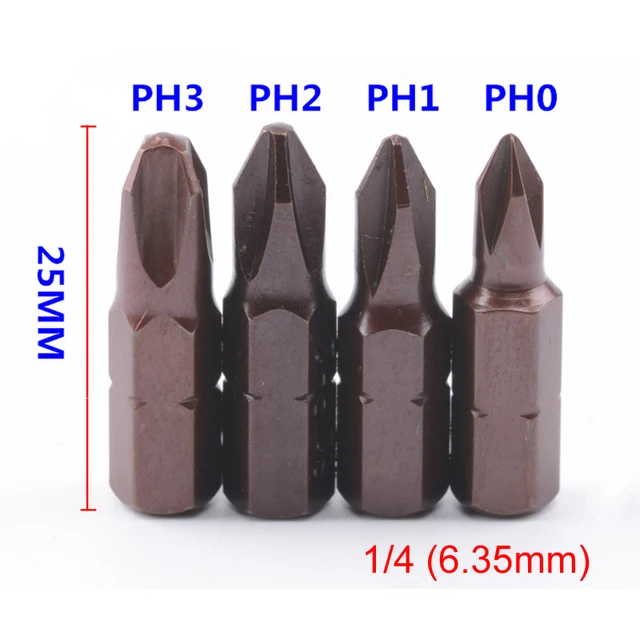 Set Punte Cacciavite Magnetiche Phillips 1/4 Esagono - PH00 PH0 PH1 PH2 - Acciaio S2