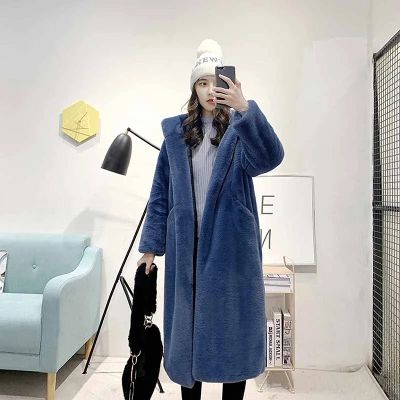 Женское теплое пальто с капюшоном из искусственного меха плюшевая куртка 2021