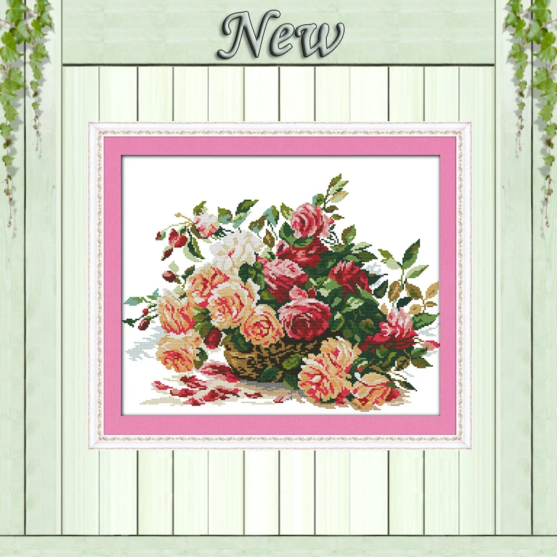 

Colorful A basket of roses,counted print on the canvas DMC 11CT 14CT Cross Stitch kit,needlework Set embroidery,beautiful Flower