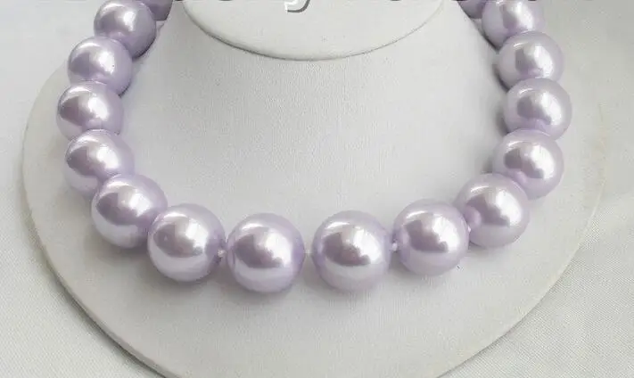

FREE SHIPPING HOT sell new Style >>>>> 20mm 100% round lavender south sea shell pearl necklace