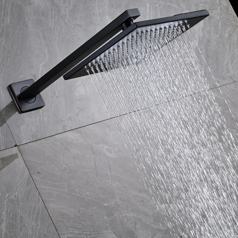 quyanre wanfan matte black thermostatic shower faucets set brass rainfall shower head abs 3-way handshower 2 buttons switch bathroom shower6