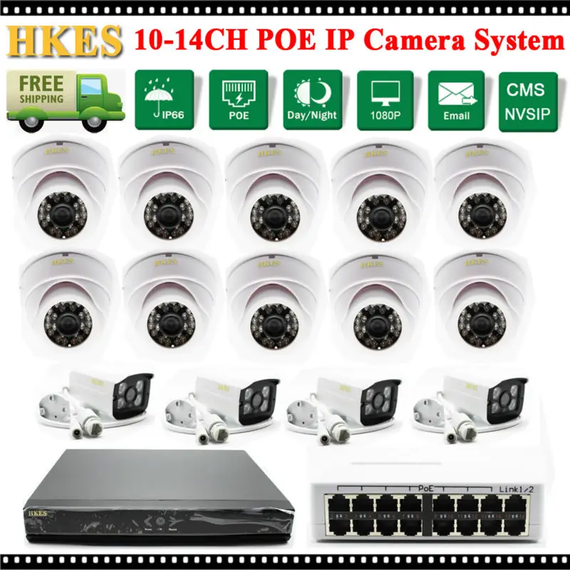 1080P 2MP Bullet IP Camera POE Switch 14CH Video Security Surveillance System 16Ch 1080P NVR Recorder System Kit 16 CH