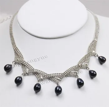 

Free Shipping Fashion 7-8mm Natural Black Akoya Pearl Pendant Jewelry Necklace AAA Grade