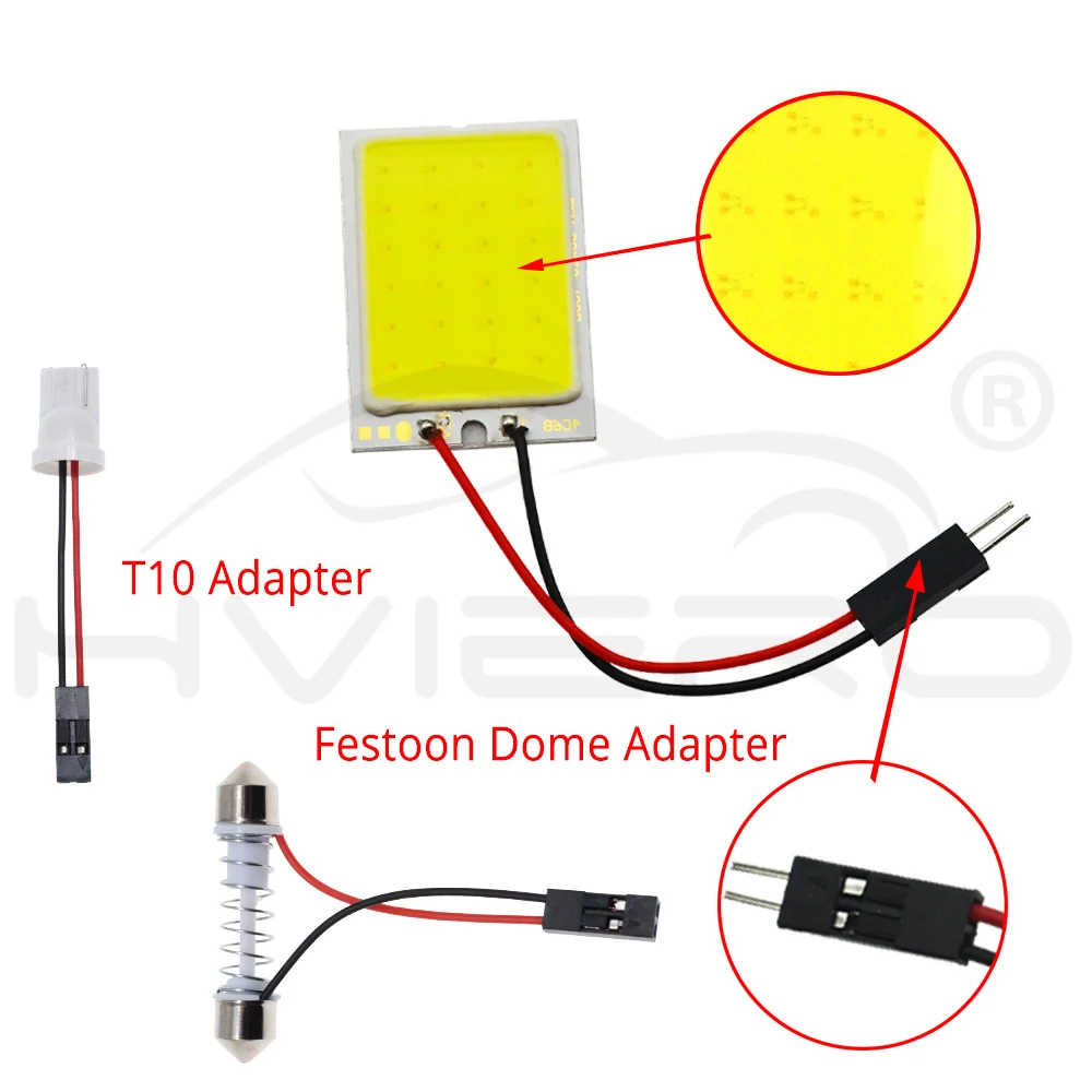 Hviero Promotion 1Pcs White T10 24 36 48 Smd Cob Led Panel Car Auto Interior Reading Map Lamp Bulb Light Dome Festoon BA9S 3Adapter DC 12v