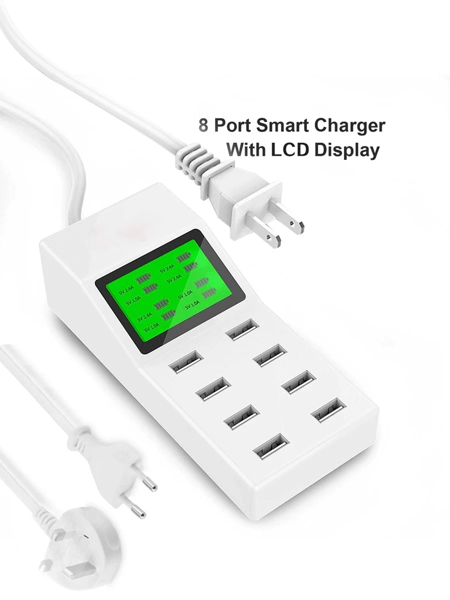 

8 Multi-Port USB Adapter Desktop Wall Charger Smart LCD Display Charging Station Quick Charge Mobile Phone Chargers