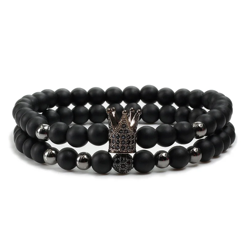 matte black 2 шт./компл. креативные модные популярные CZ браслеты и браслеты белые черные бусины сплав Корона мяч модный подарок для друга Йога ювелирные изделия - Окраска металла: matte black