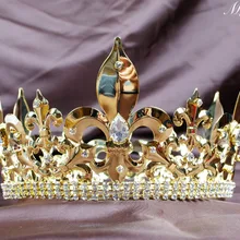 Король США имперский средневековый Большой Кристалл короны и диадемы полный Rould золото диадема для мужчин карнавальные вечерние костюмы ювелирные изделия для волос