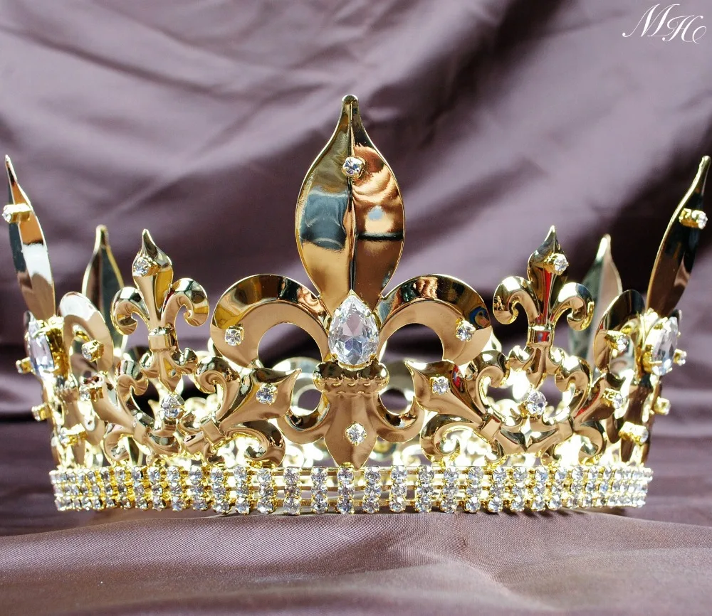 Coroas e Tiaras de Cristal Diadema para Homens Trajes do Partido Eua Rei Imperial Medieval Grande Cheio Rould Ouro Pageant Cabelo Jóias